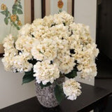 Beige Hydrangea Bush with 7 Silk Blooms & Green Foliage | 20-Inch | UV Resistant | Indoor/Outdoor Use | Summer & Spring Bush | Home & Office Decor