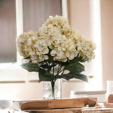 Beige Hydrangea Bush with 7 Silk Blooms & Green Foliage | 20-Inch | UV Resistant | Indoor/Outdoor Use | Summer & Spring Bush | Home & Office Decor