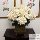 UV Light Beige Hydrangea Bush with 7 Silk Flowers & Leaves, Floral Home by Artificial Flowers