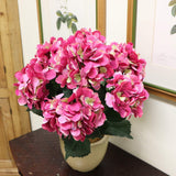 Artificial Silk Hydrangea Bush, Fuchsia, 7 Blooms, 20", UV-Resistant