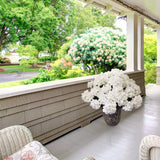 Artificial Silk Hydrangea Bush, White, 7 Blooms, 20", UV-Resistant
