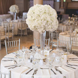 Artificial Silk Hydrangea Bush, White, 7 Blooms, 20", UV-Resistant
