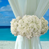 Artificial Silk Hydrangea Bush, White, 7 Blooms, 20", UV-Resistant
