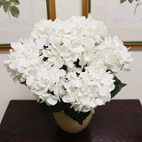 Artificial Silk Hydrangea Bush, White, 7 Blooms, 20", UV-Resistant