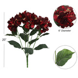 21" Artificial Hydrangea Bush with 5 Heads - Burgundy - Realistic Faux Hydrangeas for Home Decor and Floral Arrangements - Vibrant Blooms for Weddings, Parties, and Events, Floral Home by Artificial Flowers