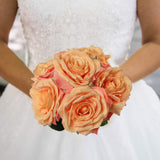 Premium Apricot Silk Artificial Roses - Set of 6 with 20" Long Stems - Perfect for Bridal Bouquets, Wedding, Party Centerpiece Decorations