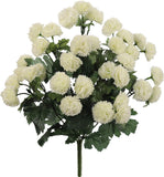Classic Cream White Silk Flower Mum Bush, 18