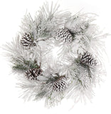 Snowy Artificial Pine Christmas Wreath with Large Cones, 24"