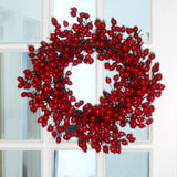 Floral Home by Artificial Flowers Red Hawthorn Berry Wreath, 22" Wide, Set of 2, Indoor/Outdoor Use, Holiday Xmas Accents, Christmas Wreaths for Home & Office Decor