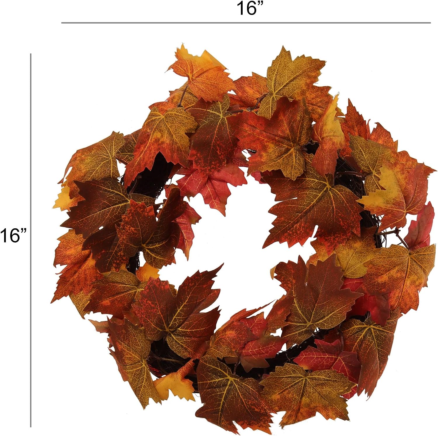 Autumn Maple Leaf Wreath - 16-Inch Wide Silk Fall Wreaths - Grapevine Base for Outdoor and Front Door - Thanksgiving Decor - Perfect for Home and Office Decoration