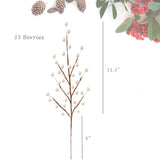 17" White Holly Berry Stems - Set of 48, 35 Realistic Berries, Ideal Christmas Picks for Wreaths, Trees & Garlands - Holiday Décor Accent, Floral Home by Artificial Flowers