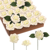 CREAM WHITE SILK ROSE PICKS - 3" FLOWER HEADS & 8" STEMS (50 PACK)