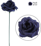 Artificial Real Touch Fabric Rose Picks, Navy Blue, 3.5" Blooms, 8" Stems, 50-Pack