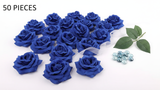 50-Pack: Royal Blue Rose Picks, 8" Long, 3" Wide, Realistic Faux Floral Arrangement