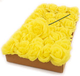 Yellow Artificial Roses 50pcs, Real Touch Fabric Fake Flowers with Stems for Wedding Flowers and Table Centerpieces