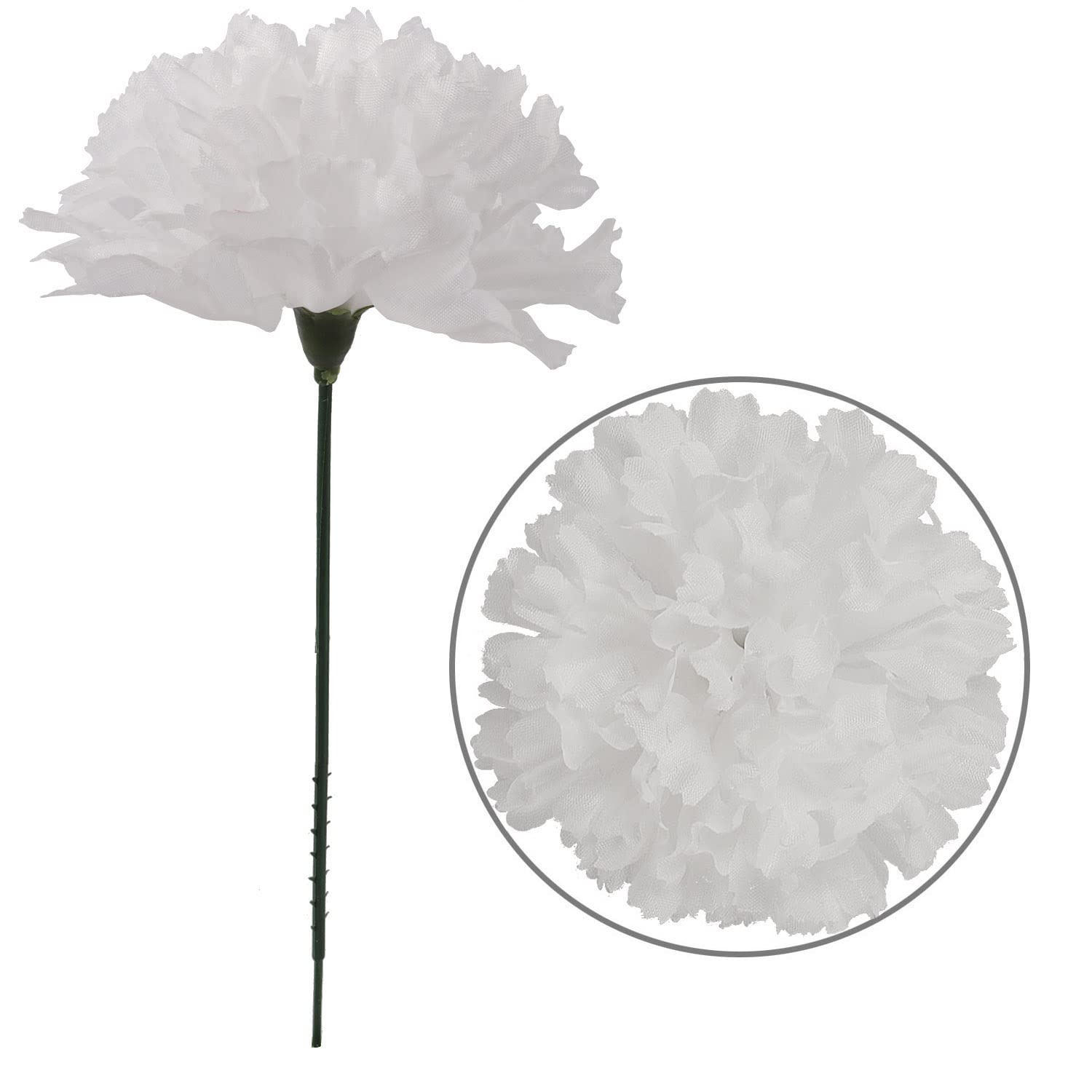 White Carnation 3.5"Diam 5"Pick - Stunning Artificial Carnation Flowers for DIY Wedding Bouquets, Centerpieces