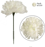 00 Candle White Silk Carnation Picks for Weddings, DIY Decor, Bulk Carnations - 3.5" Carnation Heads with Unattached 5" Stems - Lifelike and Versatile Floral Accessories
