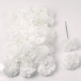 Artificial Silk White Carnation Heads, 3.5" Blooms, Detachable 5" Stems, 100-Pack