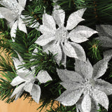 Floral Home by Artificial Flowers 48 Sparkling Silver Glitter Poinsettia Picks, 5-Inch Festive Floral Accents, Perfect for Christmas Trees, Wreaths, and Holiday Decorations