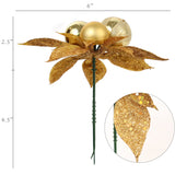 Floral Home by Artificial Flowers 24-Pack Poinsettia Picks - Golden Glitter, 3 Ornaments, Home Decor - Festive Holiday Accent for Christmas