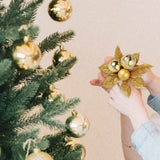 Floral Home by Artificial Flowers 24-Pack Poinsettia Picks - Golden Glitter, 3 Ornaments, Home Decor - Festive Holiday Accent for Christmas
