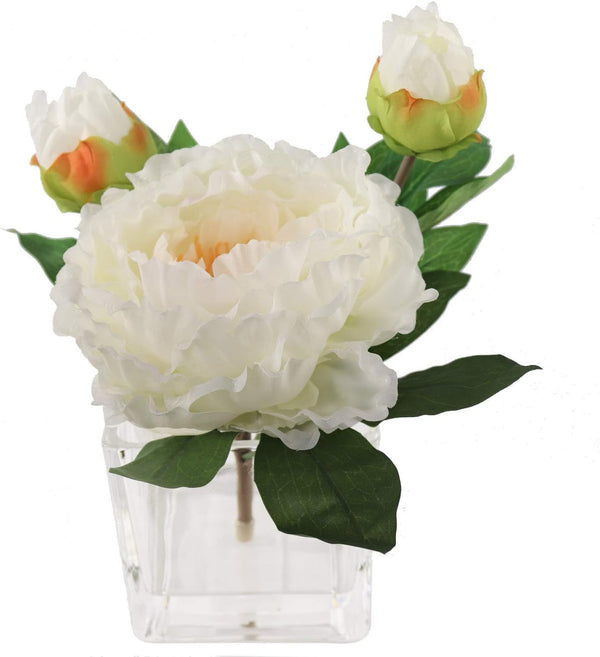 'Bowl of Cream' Silk Peony Flowers in Vase