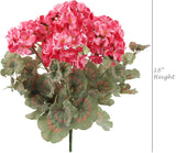 Pink Real-Touch Artificial Geranium Bushes, 18" UV & Water Resistant Faux Silk for Outdoor Planters, Window Boxes, Porch & Cemetery Decor