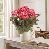 Pink Real-Touch Artificial Geranium Bushes, 18" UV & Water Resistant Faux Silk for Outdoor Planters, Window Boxes, Porch & Cemetery Decor