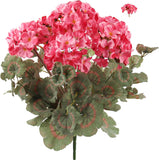 Pink Real-Touch Artificial Geranium Bushes, 18" UV & Water Resistant Faux Silk for Outdoor Planters, Window Boxes, Porch & Cemetery Decor