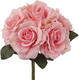 14" Pink Artificial Rose Bouquet – 6 Silk Flower Heads for Home, Wedding & Event Decor