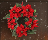 Floral Home by Artificial Flowers Premium Handcrafted 22-Inch Festive Wreath with Vibrant Poinsettias, Lush Pine, and Rich Berries - Ideal for Christmas and Winter Holiday Home Decor