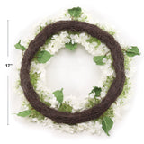 24" White Hydrangea Wreath, Handcrafted, UV-resistant, All-season Indoor/outdoor Decor