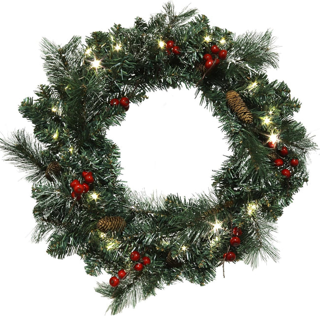 22" Pre-Lit Artificial Pine Christmas Wreath with Pinecones & Berries