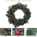 Artificial Green Christmas Pine Garland, 22 Inch Holiday Greenery for Mantel, Staircase & Doorway
