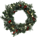 Indoor/Outdoor Pre-Lit Pine Wreath with Pinecones & Berries - 22