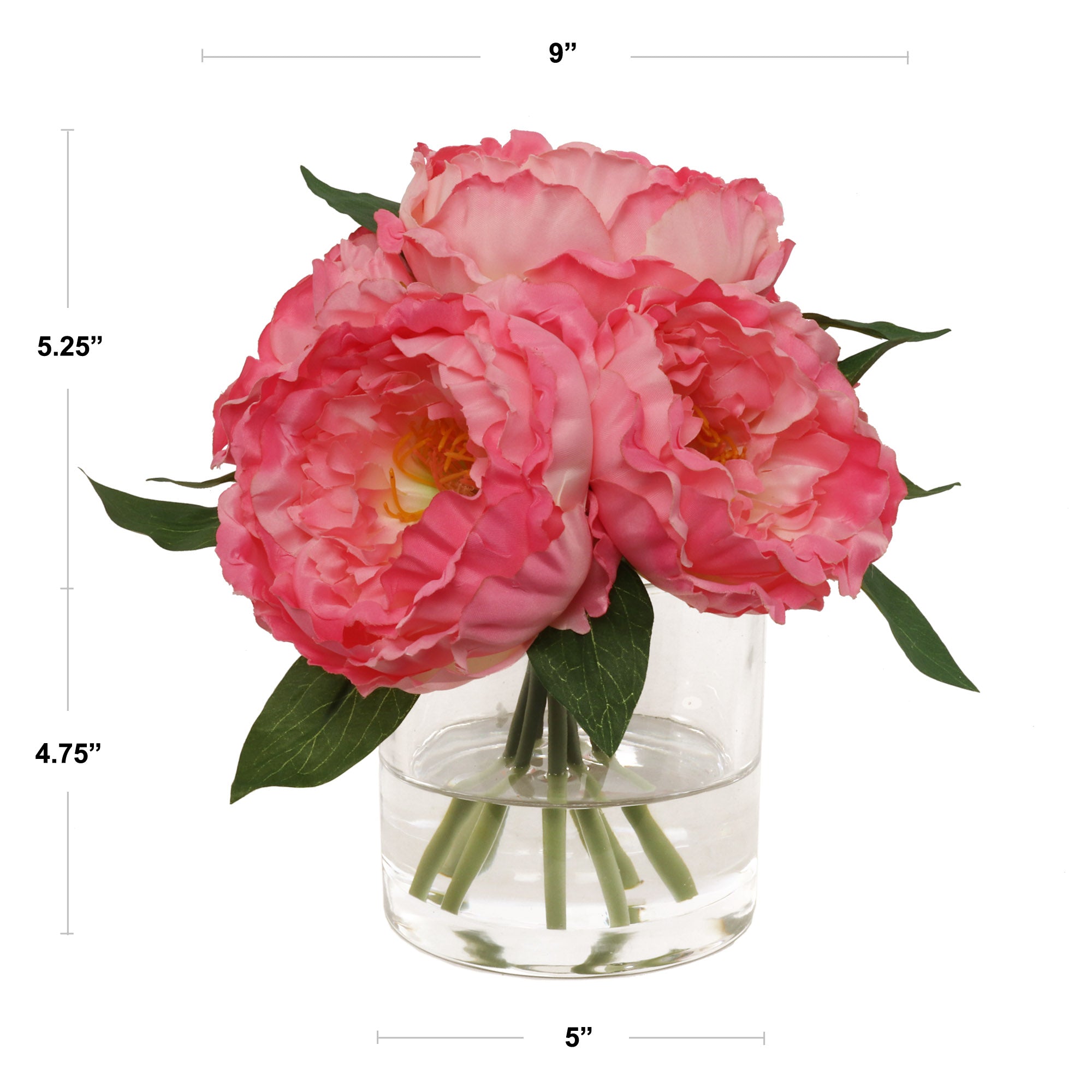 Luxury Essence Artificial Pink Peony Arrangement with 7 Fronds in Elegant Glass Vase - Real Looking Faux Floral Centerpiece for Home Decor, Office Enhancement, Wedding Tables, or Sophisticated Gift
