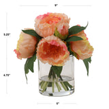 Luxury Essence Artificial Pink Peony Arrangement with 7 Fronds in Elegant Glass Vase - Real Looking Faux Floral Centerpiece for Home Decor, Office Enhancement, Wedding Tables, or Sophisticated Gift, Floral Home by Artificial Flowers