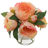 Luxury Essence Artificial Pink Peony Arrangement with 7 Fronds in Elegant Glass Vase - Real Looking Faux Floral Centerpiece for Home Decor, Office Enhancement, Wedding Tables, or Sophisticated Gift, Floral Home by Artificial Flowers