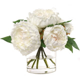 Pink Artificial Peony Arrangement with 7 Fronds in Glass Vase