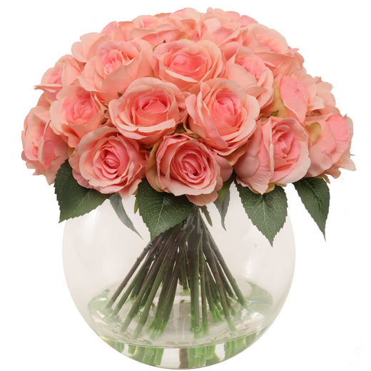 36-Head Pink Artificial Rose Arrangement in Glass Vase