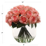 Elegant Creations 36-Head Artificial Pink Rose Arrangement in Glass Vase - Real Looking Fake Flowers for Home Decor, Wedding Centerpieces, Romantic Gifts, and Table Enhancements