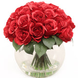 Charming Red Rose Bouquet - 36-Head Artificial Flowers in Luxurious Glass Vase - Ideal for Romantic Decor, Wedding Centerpieces, and Gift Giving, Floral Home by Artificial Flowers