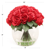 Charming Red Rose Bouquet - 36-Head Artificial Flowers in Luxurious Glass Vase - Ideal for Romantic Decor, Wedding Centerpieces, and Gift Giving, Floral Home by Artificial Flowers