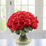 Charming Red Rose Bouquet - 36-Head Artificial Flowers in Luxurious Glass Vase - Ideal for Romantic Decor, Wedding Centerpieces, and Gift Giving, Floral Home by Artificial Flowers