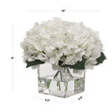 White Hydrangea Flowers in Glass Vase with Water Look, Floral Home by Artificial Flowers