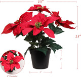 Red Velvet Poinsettia Bush in Black Pot with 5 Silk Flowers - 13"