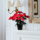Red Velvet Poinsettia Bush in Black Pot with 5 Silk Flowers - 13"
