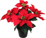 Red Velvet Poinsettia Bush in Black Pot with 5 Silk Flowers - 13