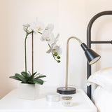 White Phalaenopsis in 5" Cube White Pot, Elegant Lifelike Orchid, Ideal for Home, Office, and Tabletop Decor