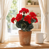 Real Touch Red Geranium Bush with 7 Fronds, Set of 3 - 18"